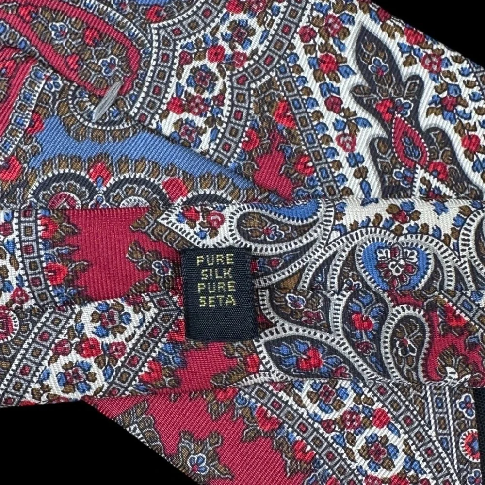 Mallory & Church London Mens Silk Tie Red Blue Paisley Medallion Formal Necktie